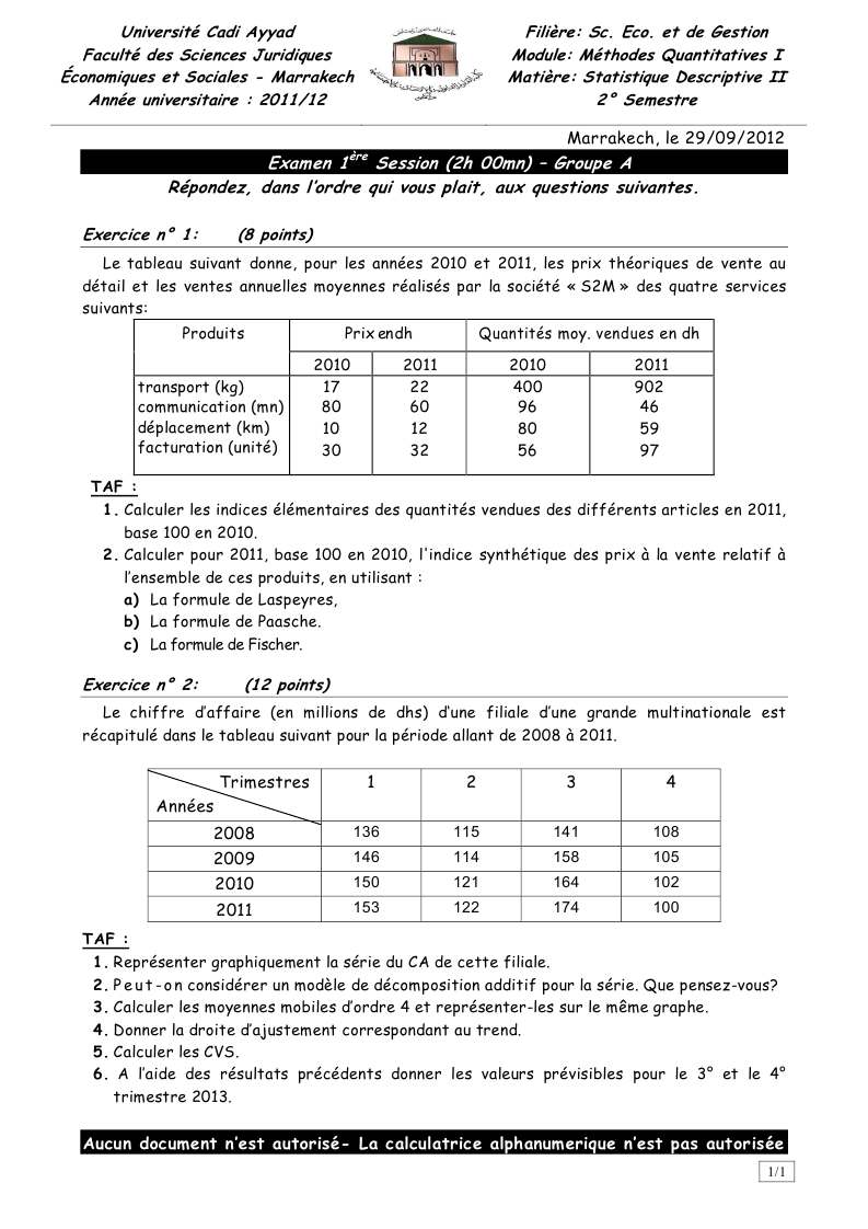 exercise corrigé comptabilité générale pdf